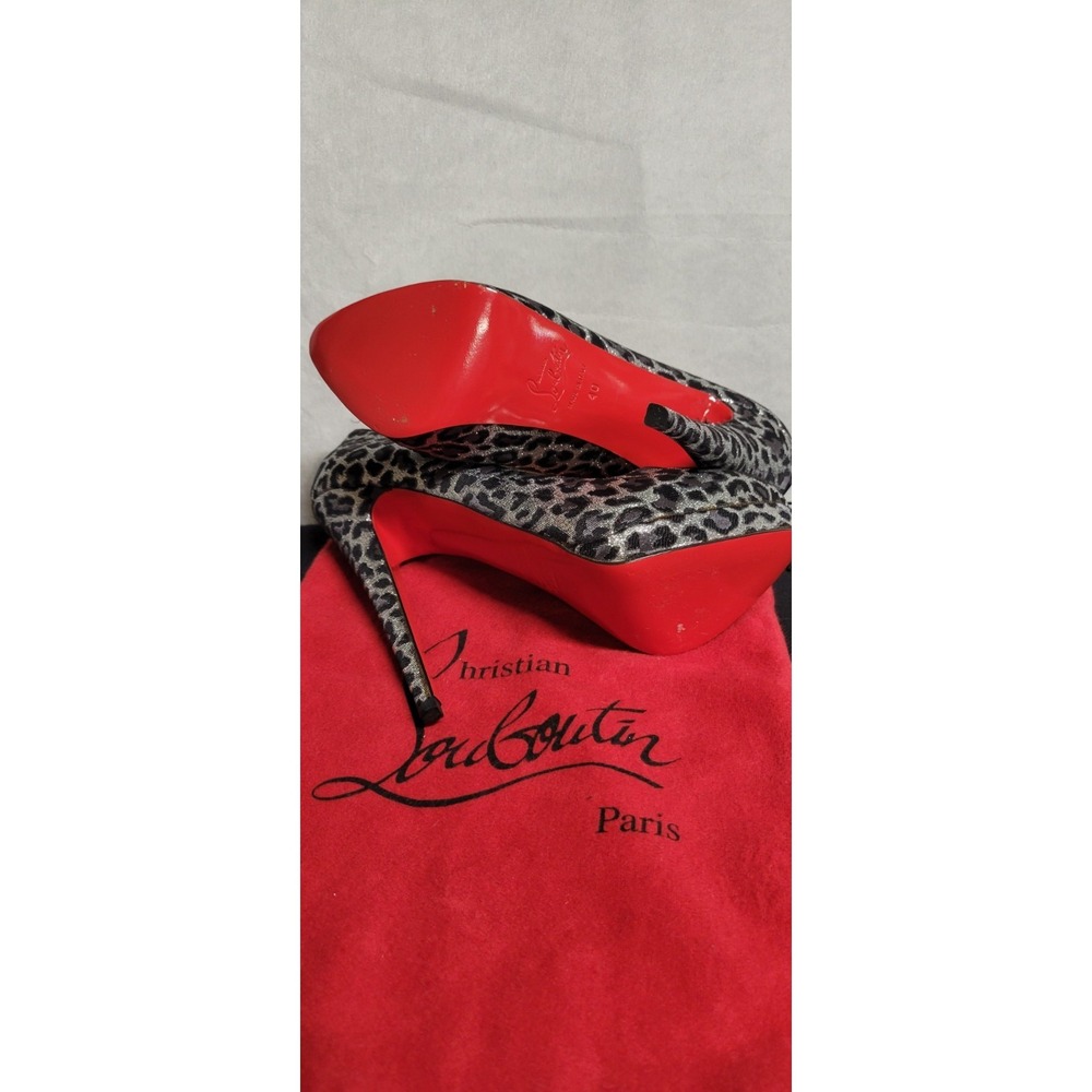 Silver And Black Animal Print Christian Louboutin Canvas Platform Pumps Size 40 - Picture 9 of 12